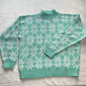 Alicia petite Mint Green vintage snowflake holiday Sweater women's size large